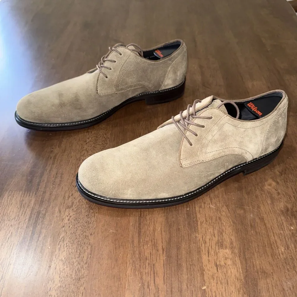 John Varvatos Tan Suede Derby Shoes Lace Up Almond Toe Dress Smart Casual Men 10
